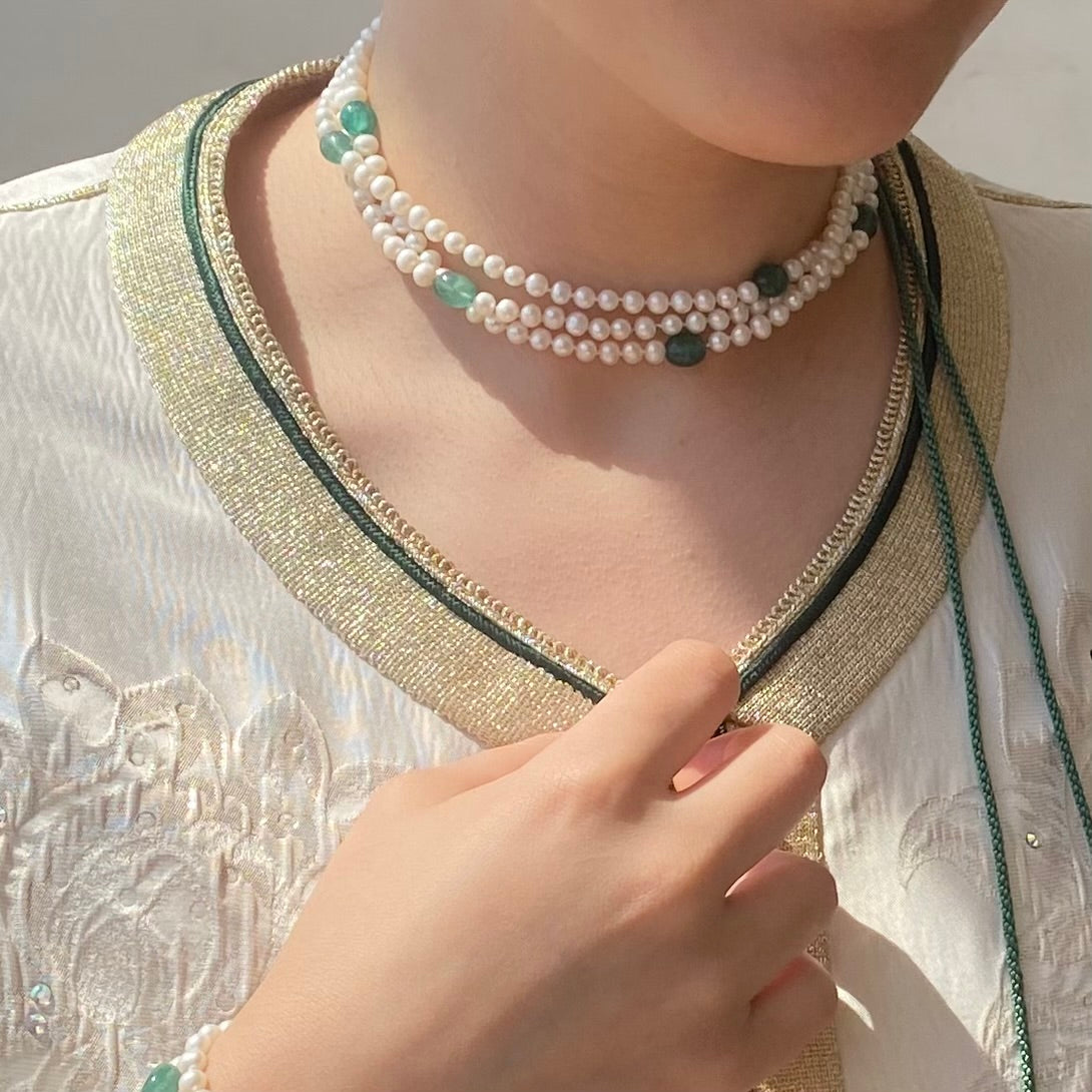 Collier Triple Jade Rouge