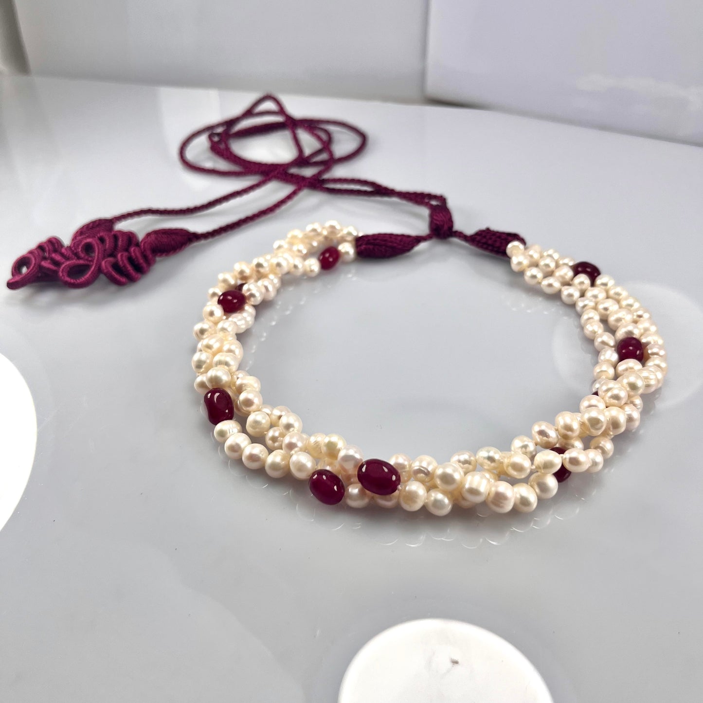 Collier Triple Jade Rouge